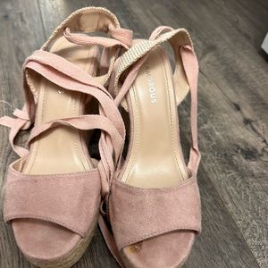 Pink lace up wedges